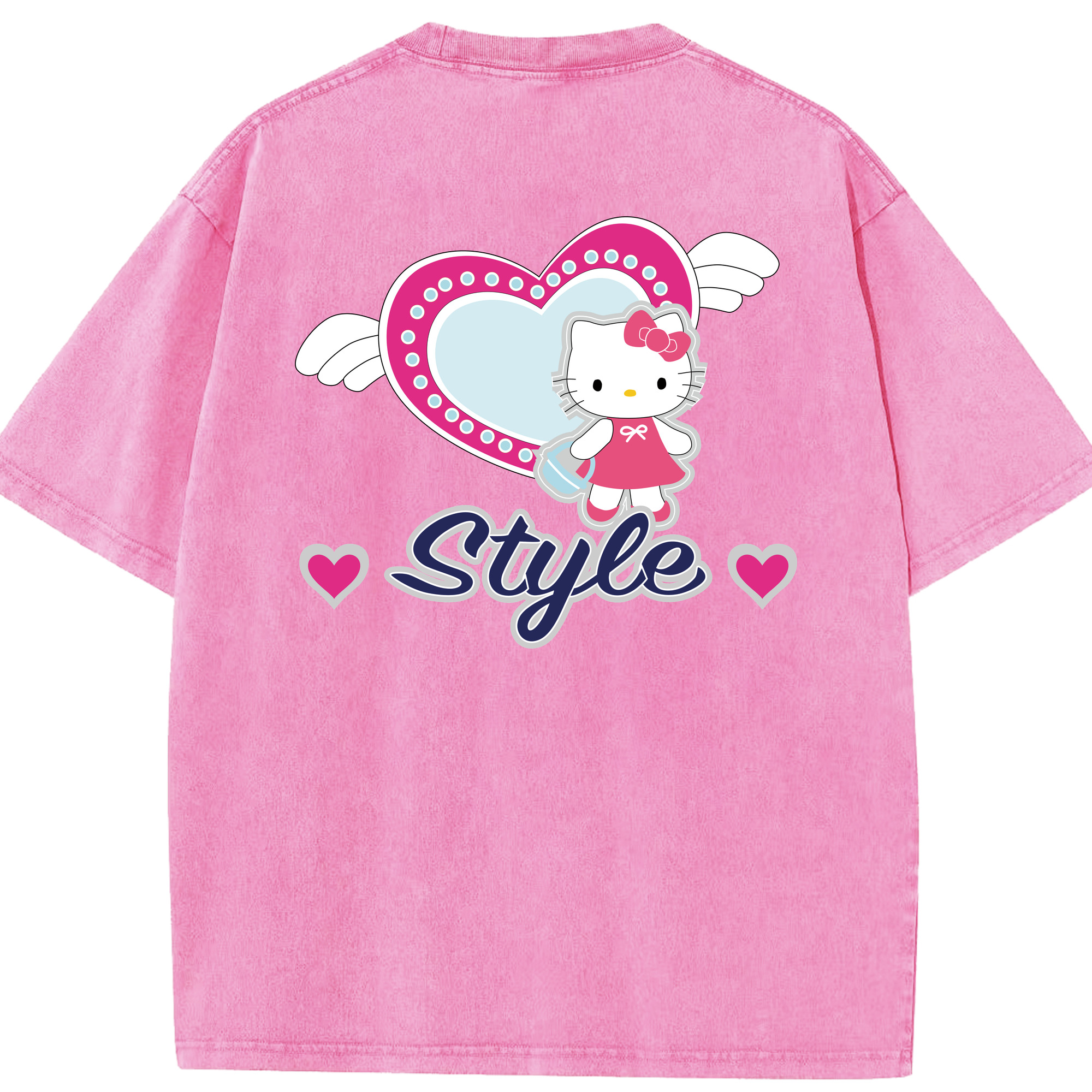 （画像用） Hello Kitty ハローキティ 綿100% ヴィンテージ風 半袖Tシャツ（背面プリント）